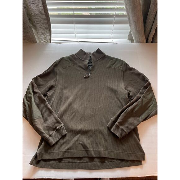 Eddie Bauer Legend Sweater Mens Large Green Mock Neck‎ Elbow Patches A45 - Picture 2 of 13